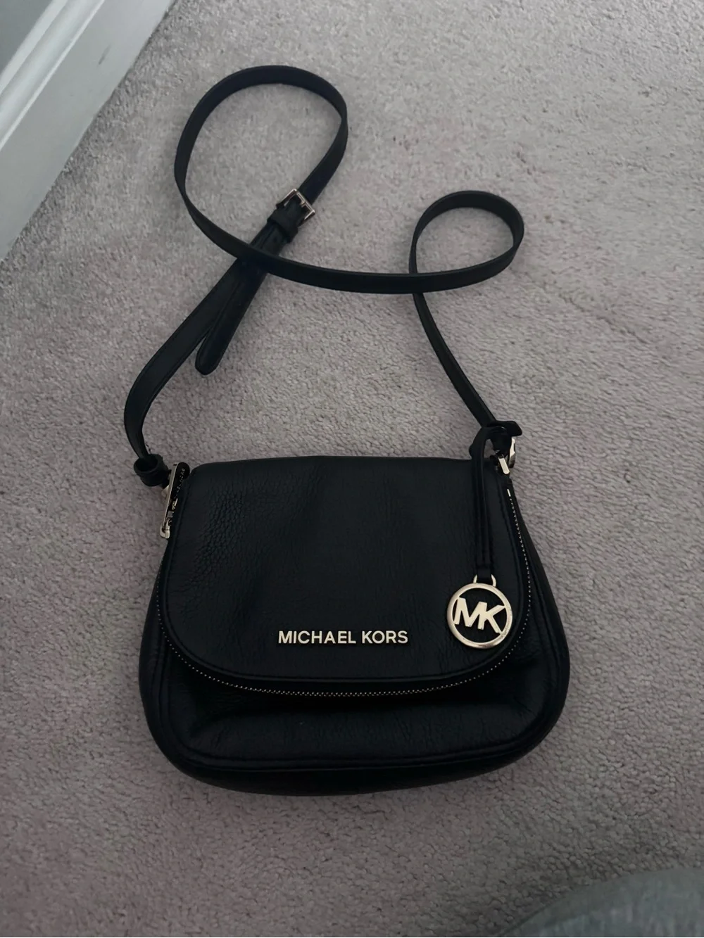 Michael Kors Black Leather Crossbody with Gold Hardware